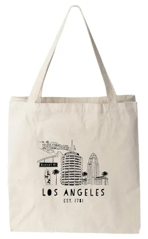 Los Angeles Skyline, Natural Canvas Bag, Screenprinted Tote, Cotton Flour Sack, Original Tote Bag for School & Work, Reusable Shopping Bag