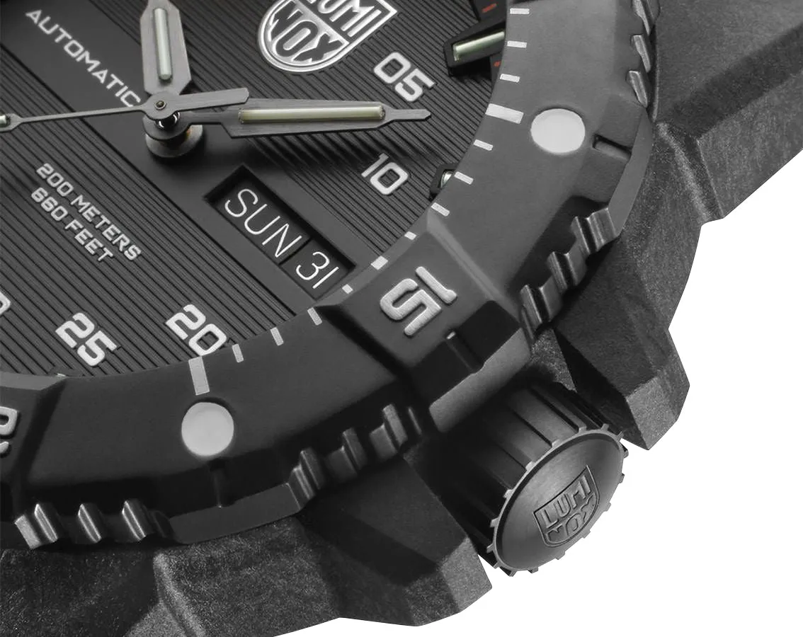 Luminox Master Carbon SEAL Automatic CARBONOX  Black Dial Red Rubber Strap Day/Date Divers Mens Watch XS.3875