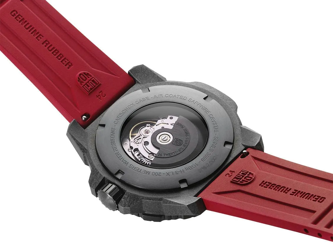 Luminox Master Carbon SEAL Automatic CARBONOX  Black Dial Red Rubber Strap Day/Date Divers Mens Watch XS.3875