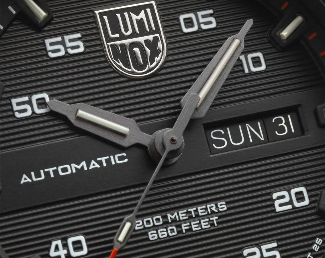 Luminox Master Carbon SEAL Automatic CARBONOX  Black Dial Red Rubber Strap Day/Date Divers Mens Watch XS.3875