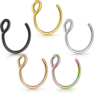 Lusofie 5 Pcs Nose Rings Hoops Fake Nose Ring Clip On Nose Ring fake lip piercing For Women Men