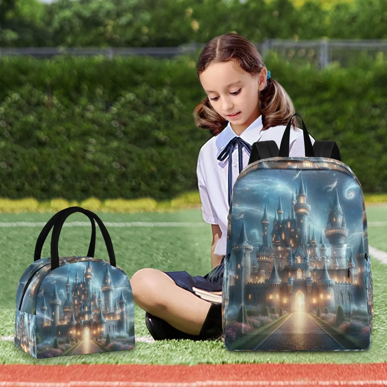 Magic Castle Backpacks and Lunchboxes Cooler Bag Insulated Waterproof, Backpack with Lunch Bag, Girl Backpacks Elementary