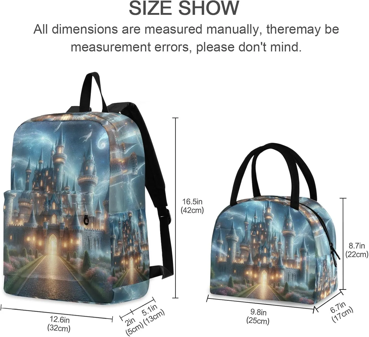 Magic Castle Backpacks and Lunchboxes Cooler Bag Insulated Waterproof, Backpack with Lunch Bag, Girl Backpacks Elementary