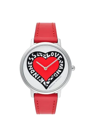 Major Silver Tone Red Strap Watch, 35mm