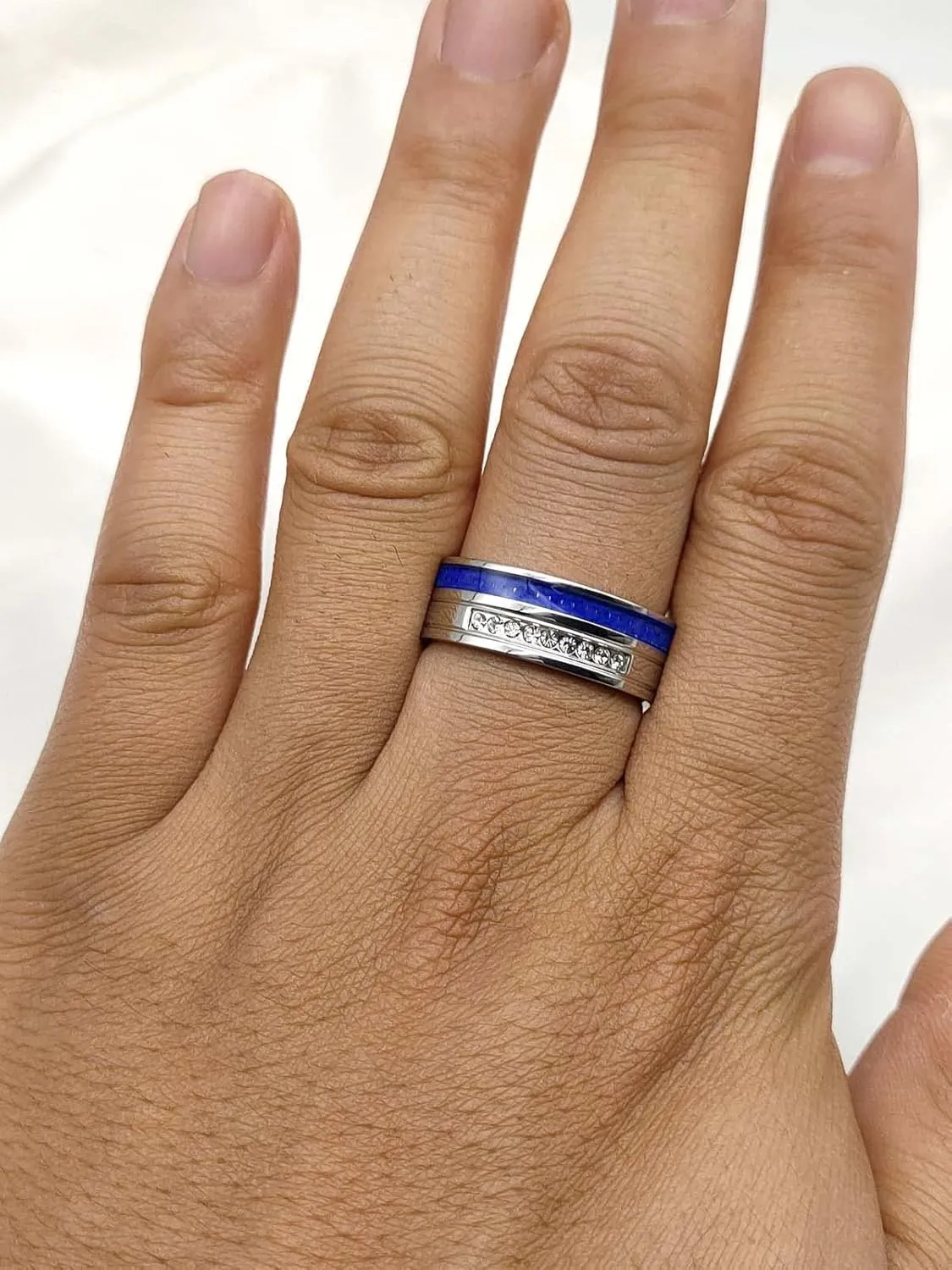 MASHAN Couple Rings Matching Rings His Her Ring Stars and Moon Princess Ring Blue CZ Women's Wedding Ring