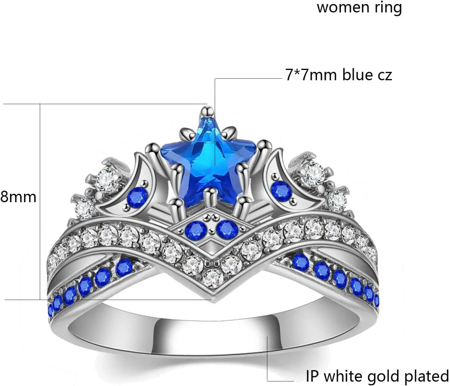 MASHAN Couple Rings Matching Rings His Her Ring Stars and Moon Princess Ring Blue CZ Women's Wedding Ring