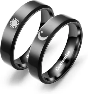 Matching Sun and Moon Rings for Couples Stainless Steel,Promise Couples Rings for Him and Her Set Engraved,Customized Wedding Bands for Women,Personalized Jewelry Gifts for Couples Customizable