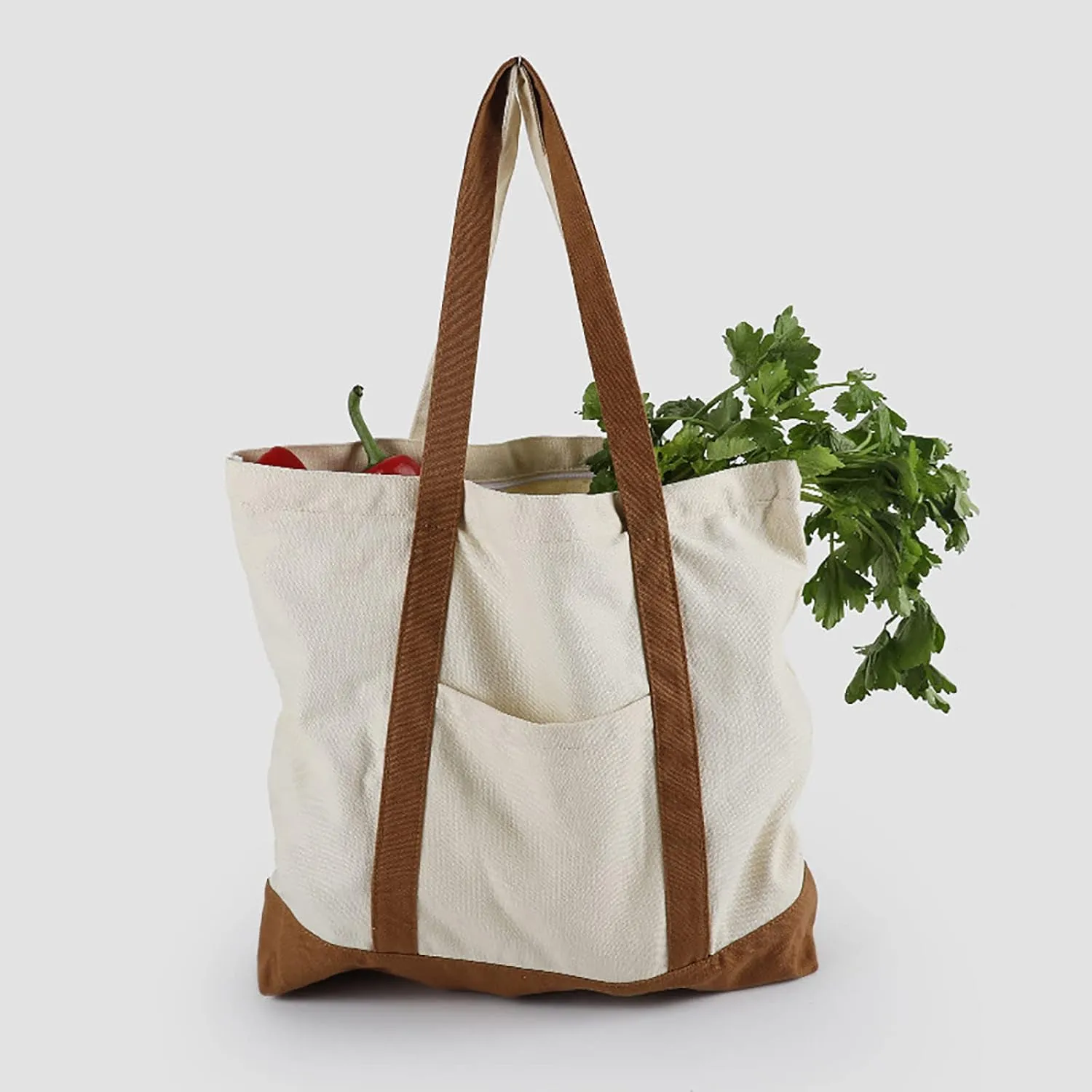 Medium Supermarket Bags Large Capacity Zipper Portable Canvas Bag Shoulder Bag Men (Black, One Size)