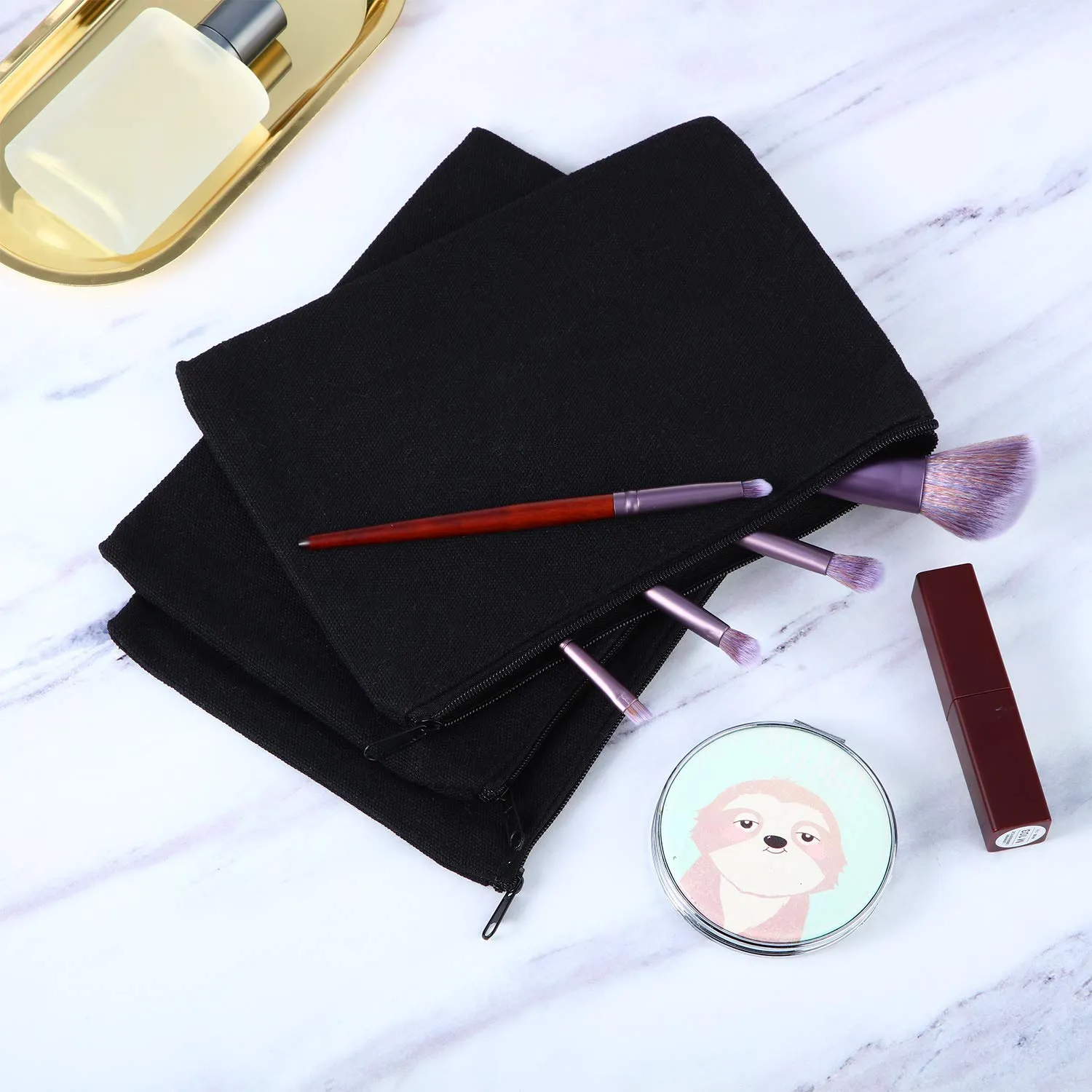 meekoo 16 Pack Canvas Blank Cosmetics Bag Multi-Purpose Zipper Canvas Makeup Pouches Travel Toiletry Pouches Pen Pencil Plain DIY Craft Bag(M,Black)