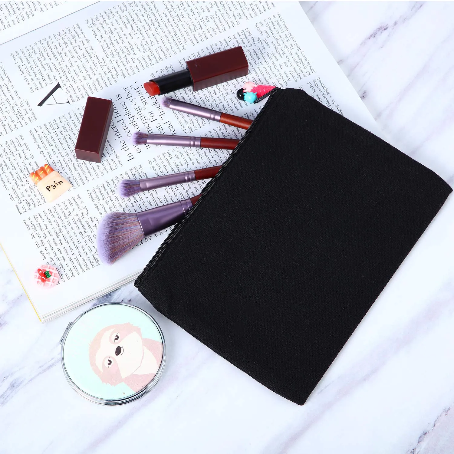 meekoo 16 Pack Canvas Blank Cosmetics Bag Multi-Purpose Zipper Canvas Makeup Pouches Travel Toiletry Pouches Pen Pencil Plain DIY Craft Bag(M,Black)