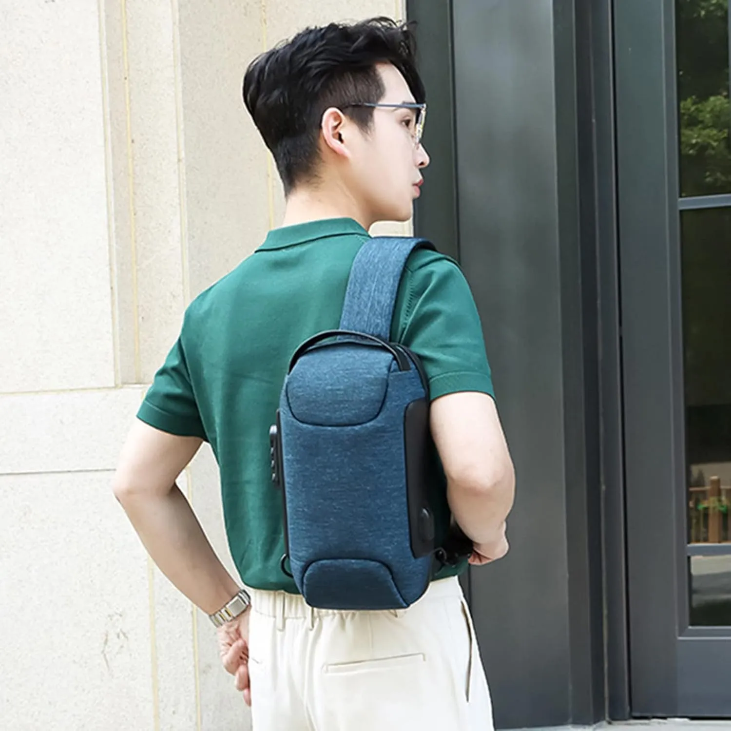 Men's Prevention Of Thieves Password Chest Lock Bag Cloth Sports One Shoulder Messenger Bag Shoulder (Blue, One Size)