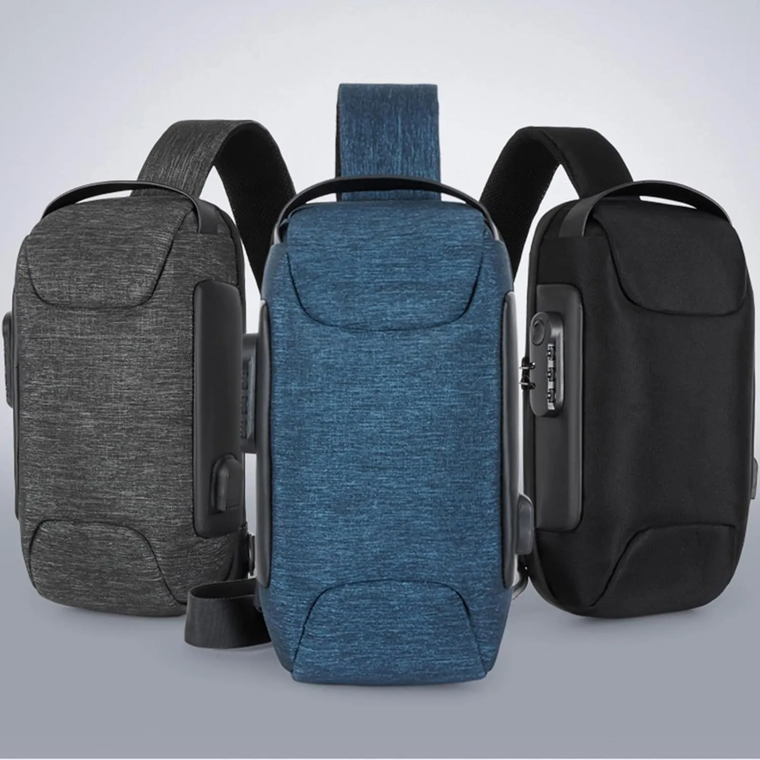 Men's Prevention Of Thieves Password Chest Lock Bag Cloth Sports One Shoulder Messenger Bag Shoulder (Blue, One Size)