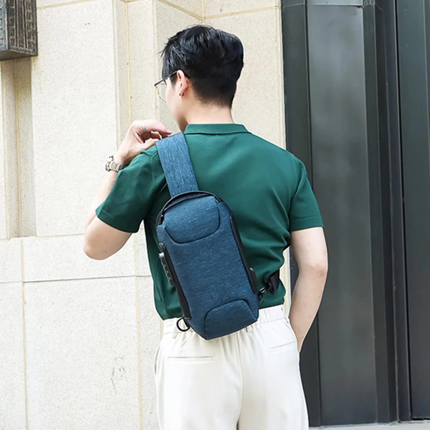 Men's Prevention Of Thieves Password Chest Lock Bag Cloth Sports One Shoulder Messenger Bag Shoulder (Blue, One Size)