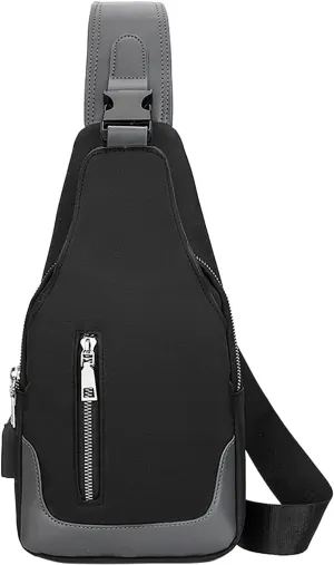 Men's Simple Business Crossbody USB Interface Lock Color Cloth Chest Bag Shoulder Bag Men's Shoulder (Black, One Size)