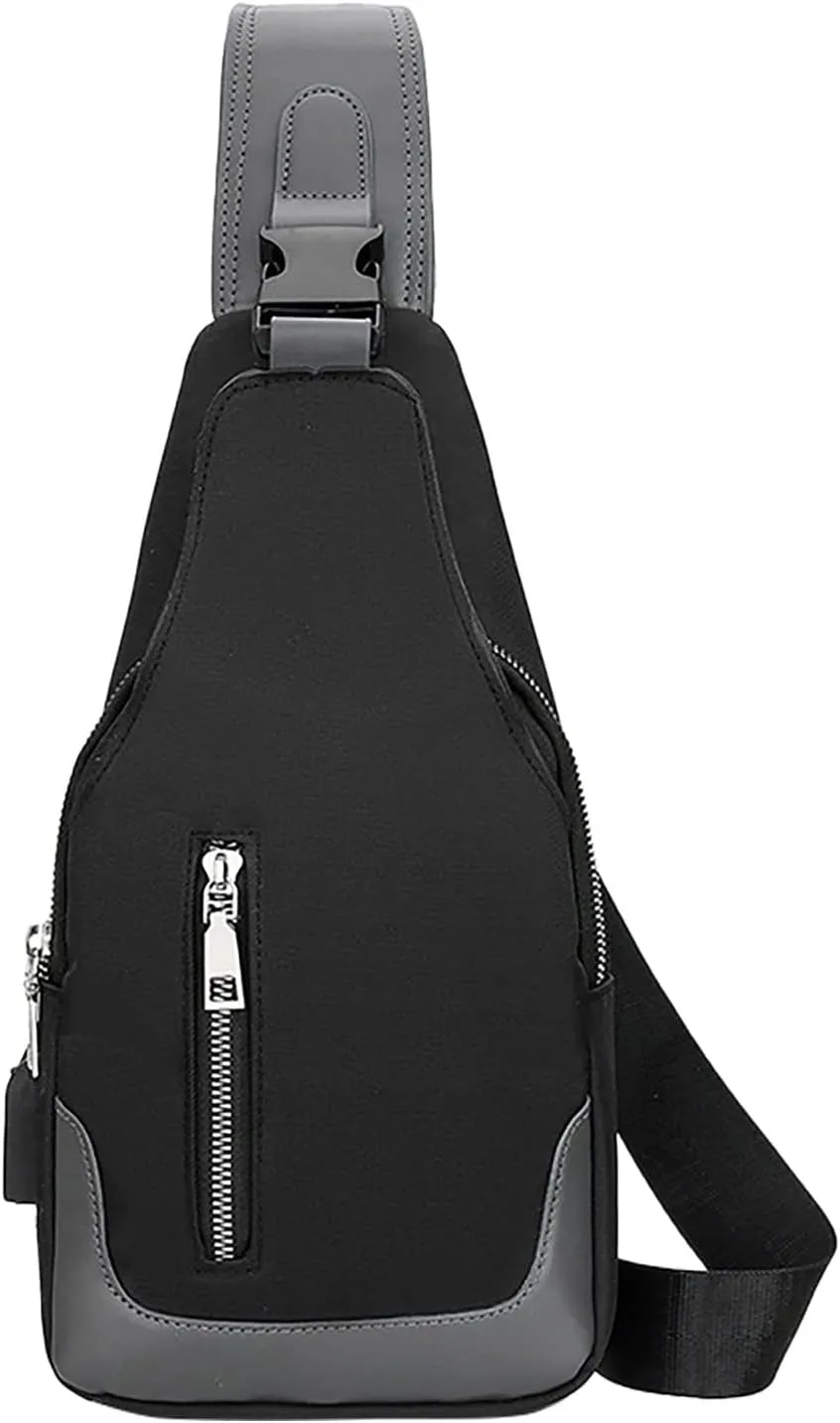 Men's Simple Business Crossbody USB Interface Lock Color Cloth Chest Bag Shoulder Bag Men's Shoulder (Black, One Size)