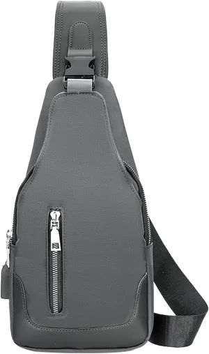 Men's Simple Business Crossbody USB Interface Lock Color Cloth Chest Bag Shoulder Bag Men's Shoulder (Grey, One Size)