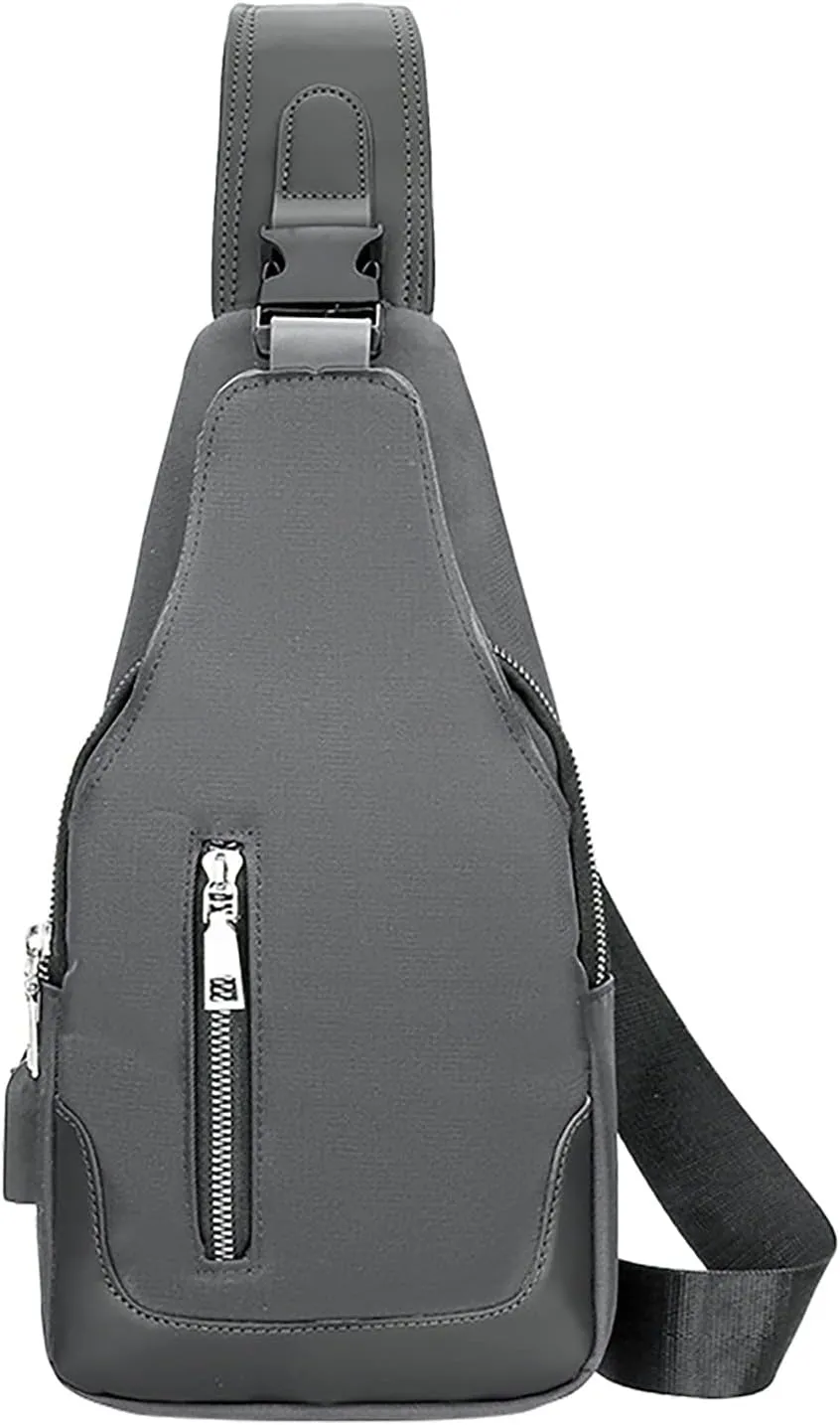 Men's Simple Business Crossbody USB Interface Lock Color Cloth Chest Bag Shoulder Bag Men's Shoulder (Grey, One Size)
