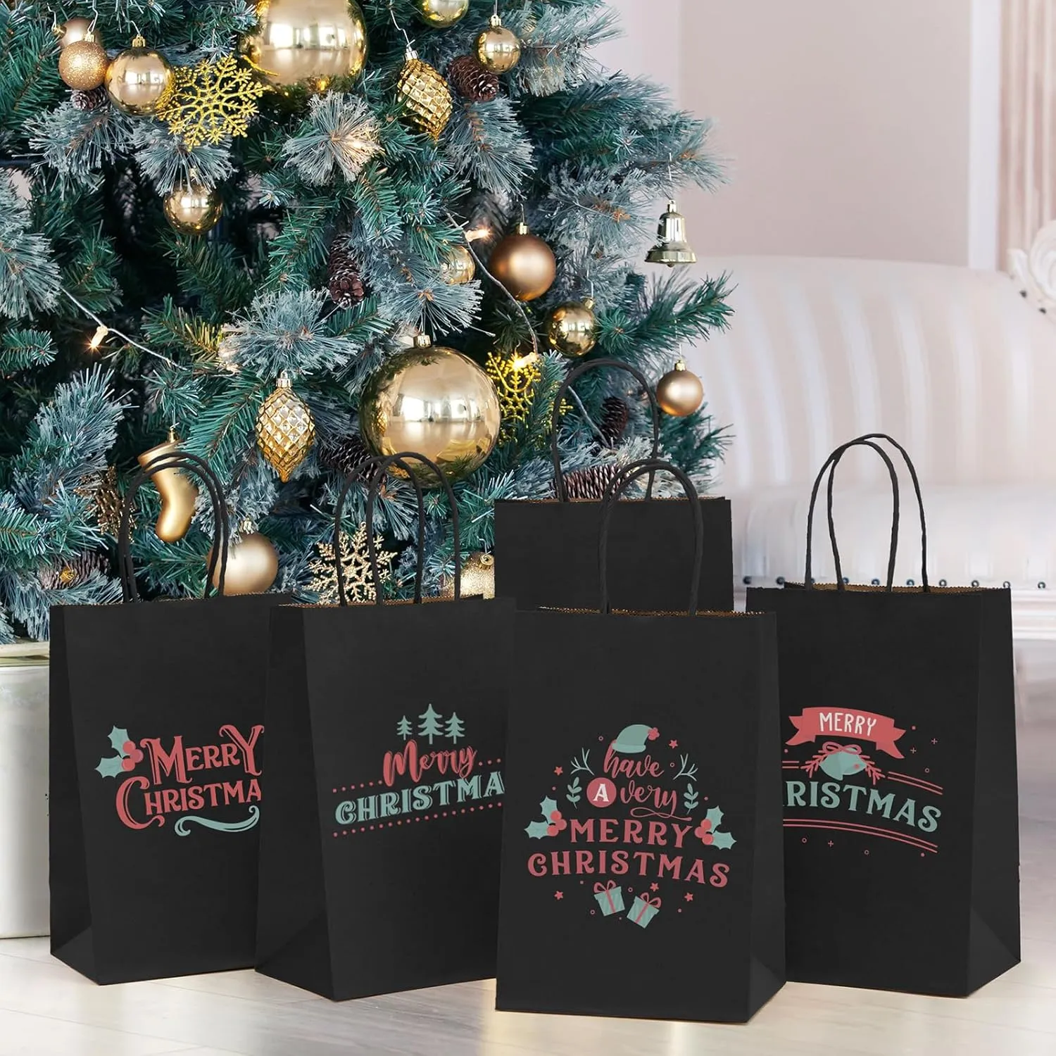 MESHA Black Gift Bags 5.25x3.75x8 Inch Small Kraft Paper Bags with Handles Bulk,100 Pack for Small Business,Wedding Party Favor
