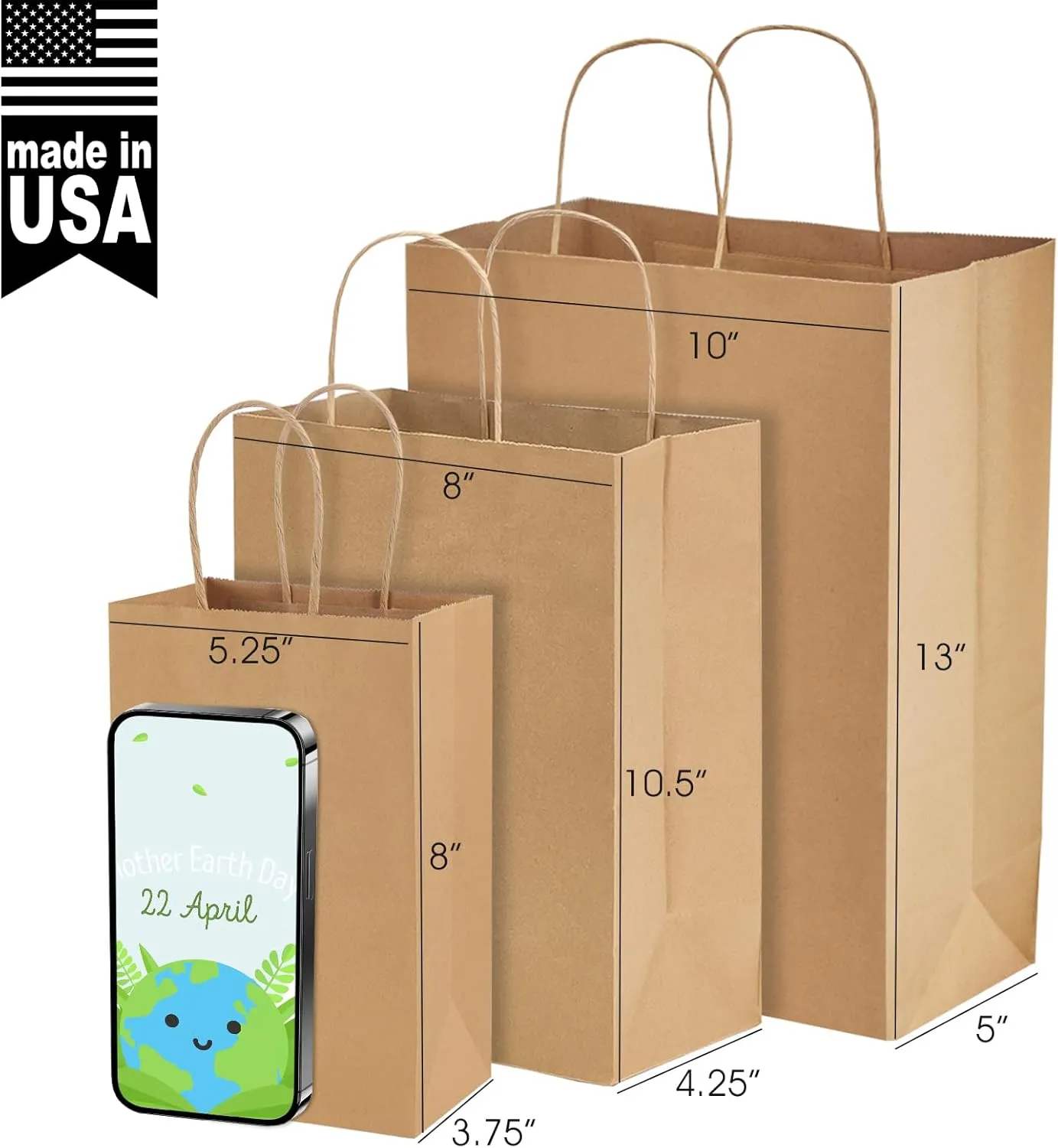 MESHA Brown Paper Bags 5.25x3.75x8 Inch 20 Pack Small Kraft Gift Bags with Handles Bulk, Grocery Shopping, Wedding Party Favor