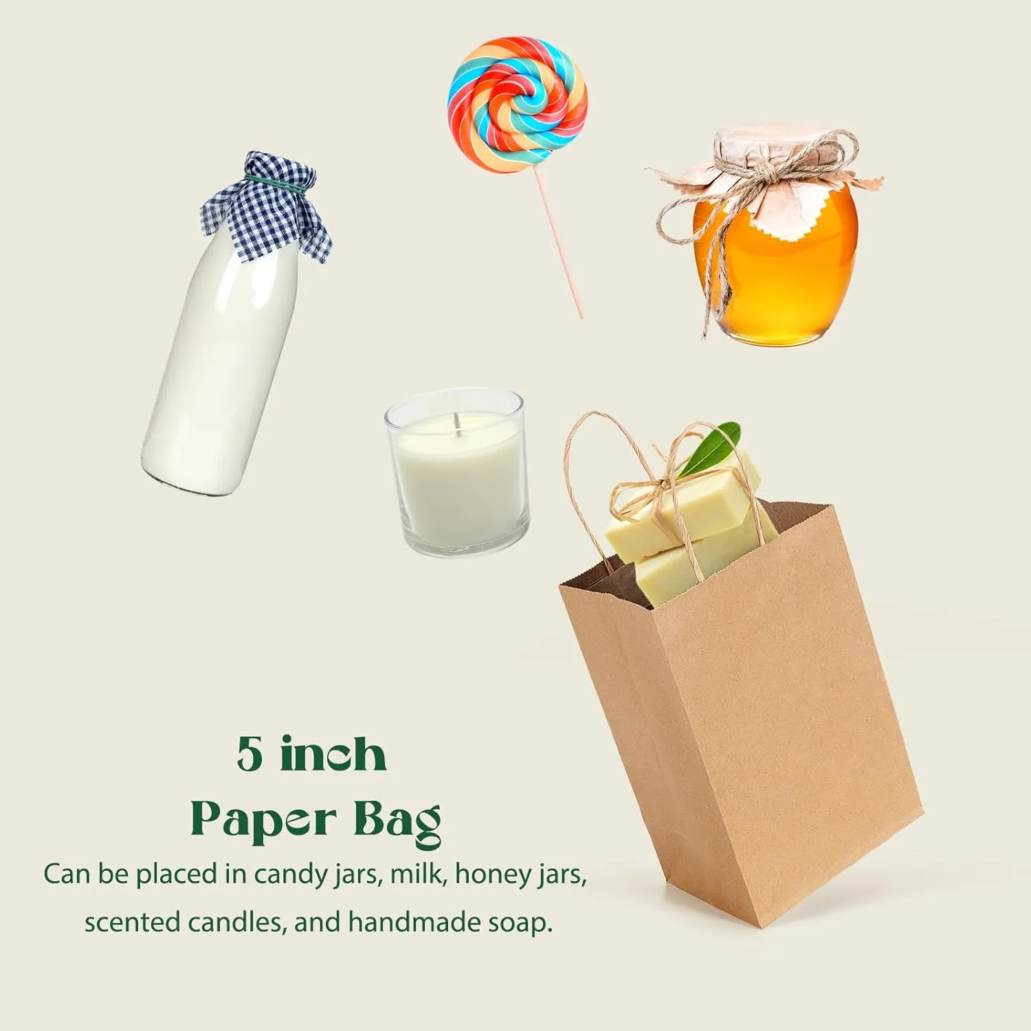 MESHA Brown Paper Bags 5.25x3.75x8 Inch 20 Pack Small Kraft Gift Bags with Handles Bulk, Grocery Shopping, Wedding Party Favor