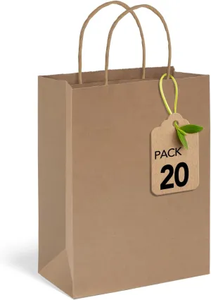 MESHA Brown Paper Bags 5.25x3.75x8 Inch 20 Pack Small Kraft Gift Bags with Handles Bulk, Grocery Shopping, Wedding Party Favor