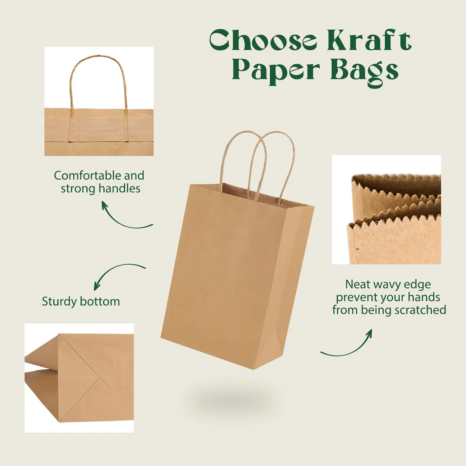 MESHA Brown Paper Bags 5.25x3.75x8 Inch 20 Pack Small Kraft Gift Bags with Handles Bulk, Grocery Shopping, Wedding Party Favor