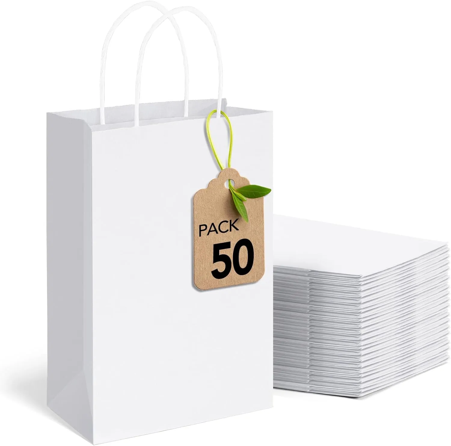 MESHA Paper Gift Bags 5.25x3.75x8 50Pcs White Paper Bags for Small Business,Small Paper Gift Bags with Handles Bulk,Birthday Wedding Party Favor Bags