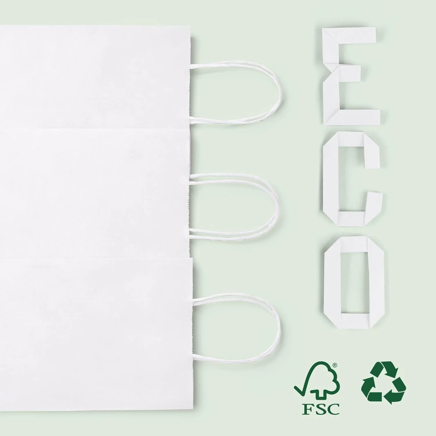 MESHA Paper Gift Bags 5.25x3.75x8 50Pcs White Paper Bags for Small Business,Small Paper Gift Bags with Handles Bulk,Birthday Wedding Party Favor Bags