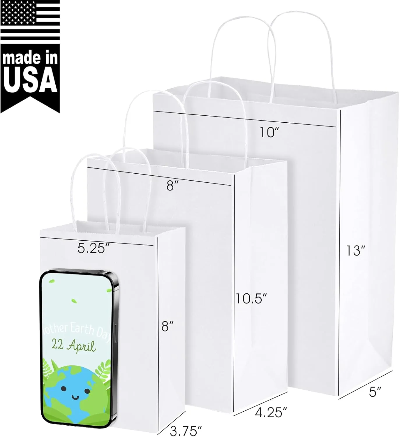 MESHA Paper Gift Bags 5.25x3.75x8 50Pcs White Paper Bags for Small Business,Small Paper Gift Bags with Handles Bulk,Birthday Wedding Party Favor Bags