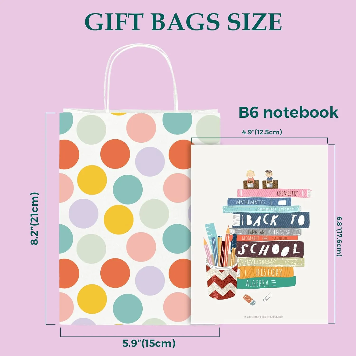 MESHA Polka Dot Gift Bags 15 Pack 5.9X3.1X8.2 Inch Small Paper Bags with Handles bulk for Party Favor Bags Birthday Wedding Mother's Day Colorful Retail Recyclable