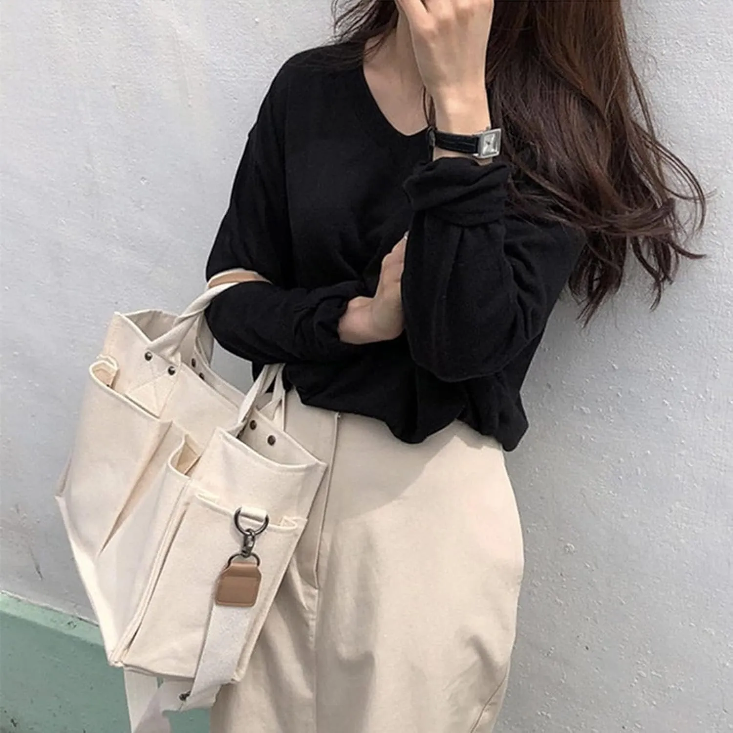 Messenger Tote Bag for Women Roomy Multiple Pockets Bag Ladies Crossbody Purse Versatile Travel Purse(White)