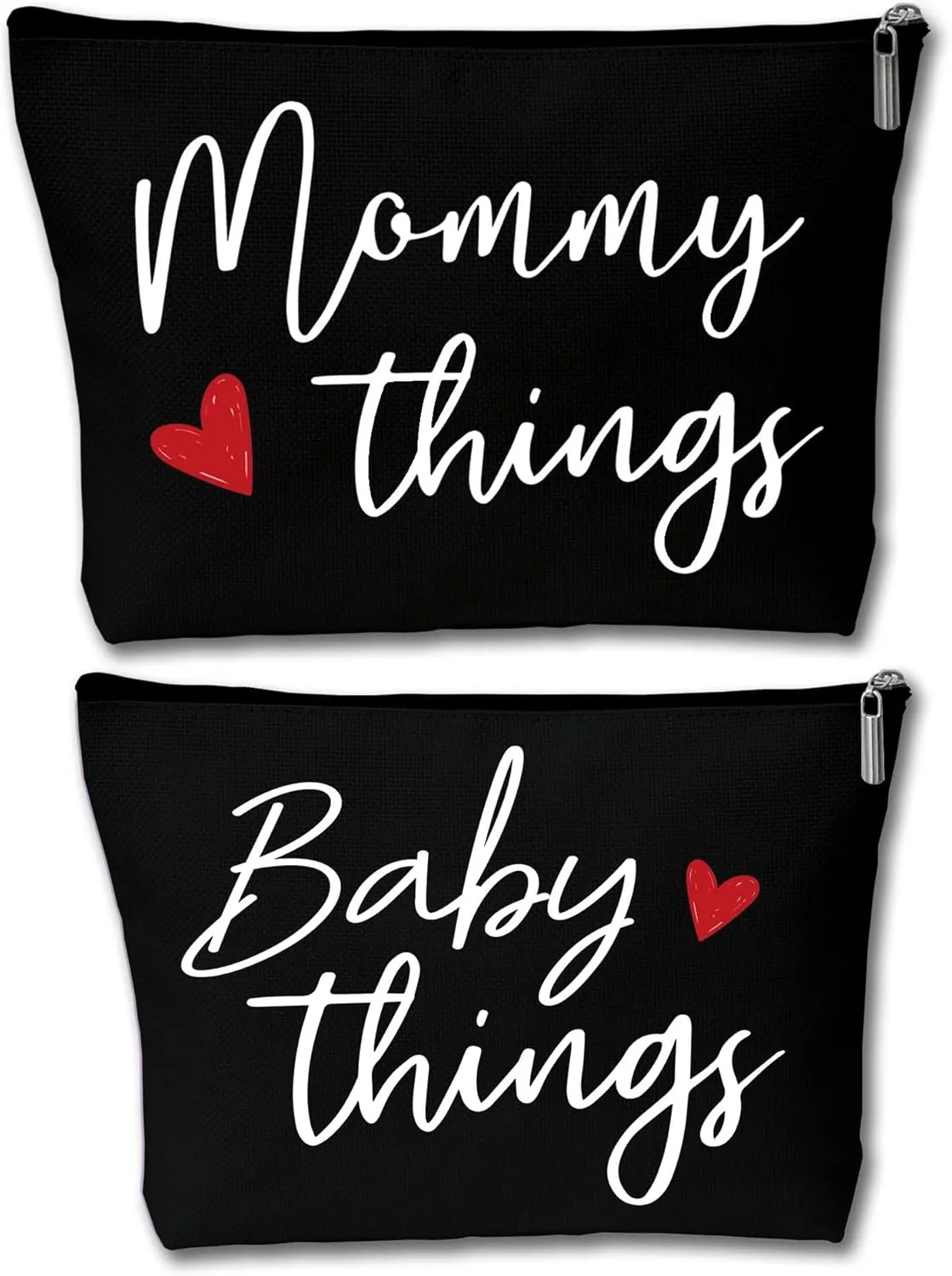 Mommy and Baby Matching Pouch Set, Mommy Things and Baby Things Bags, Gifts for New Moms Expecting Moms, Matching Travel Cases, Black Set of 2