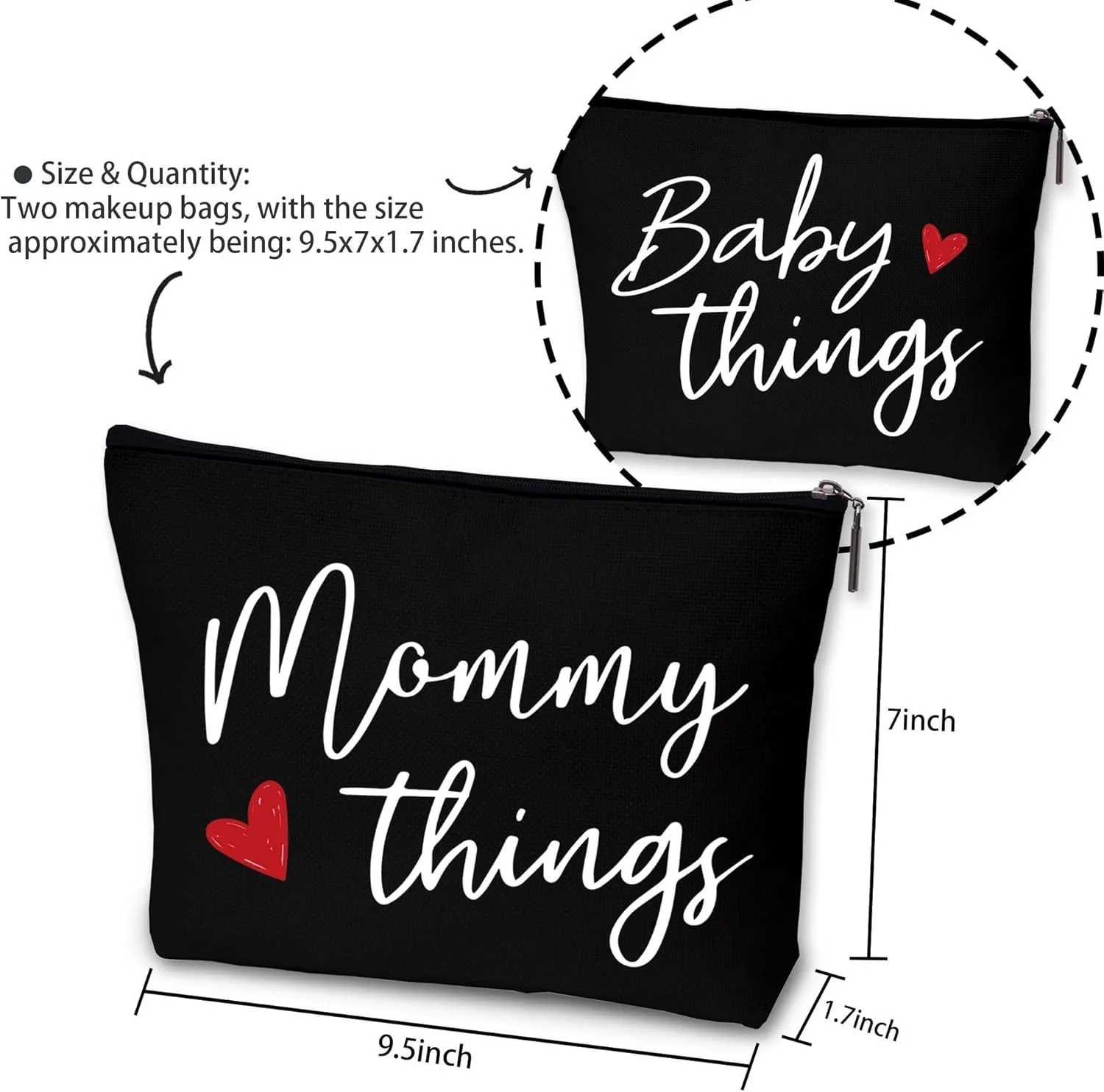 Mommy and Baby Matching Pouch Set, Mommy Things and Baby Things Bags, Gifts for New Moms Expecting Moms, Matching Travel Cases, Black Set of 2