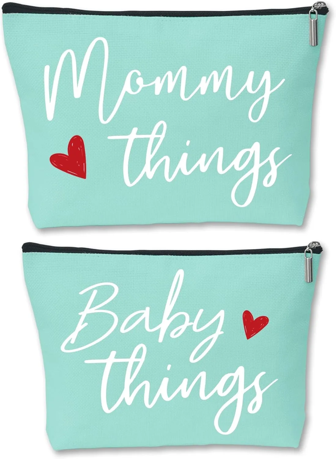 Mommy and Baby Matching Pouch Set, Mommy Things and Baby Things Bags, Gifts for New Moms Expecting Moms, Matching Travel Cases, Green Set of 2