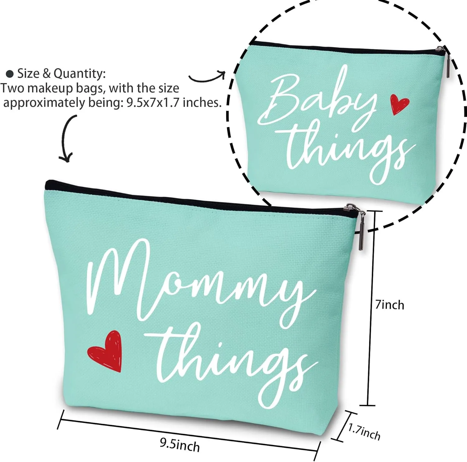Mommy and Baby Matching Pouch Set, Mommy Things and Baby Things Bags, Gifts for New Moms Expecting Moms, Matching Travel Cases, Green Set of 2