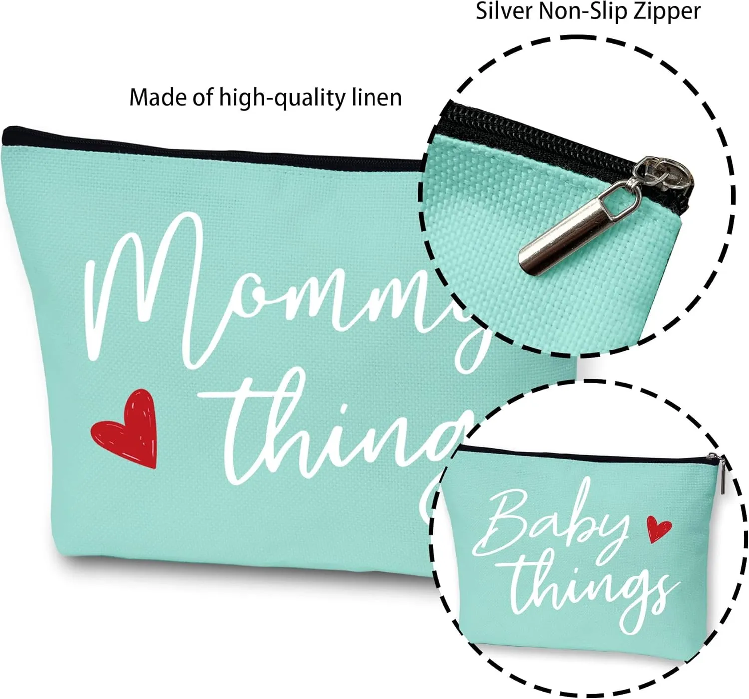 Mommy and Baby Matching Pouch Set, Mommy Things and Baby Things Bags, Gifts for New Moms Expecting Moms, Matching Travel Cases, Green Set of 2