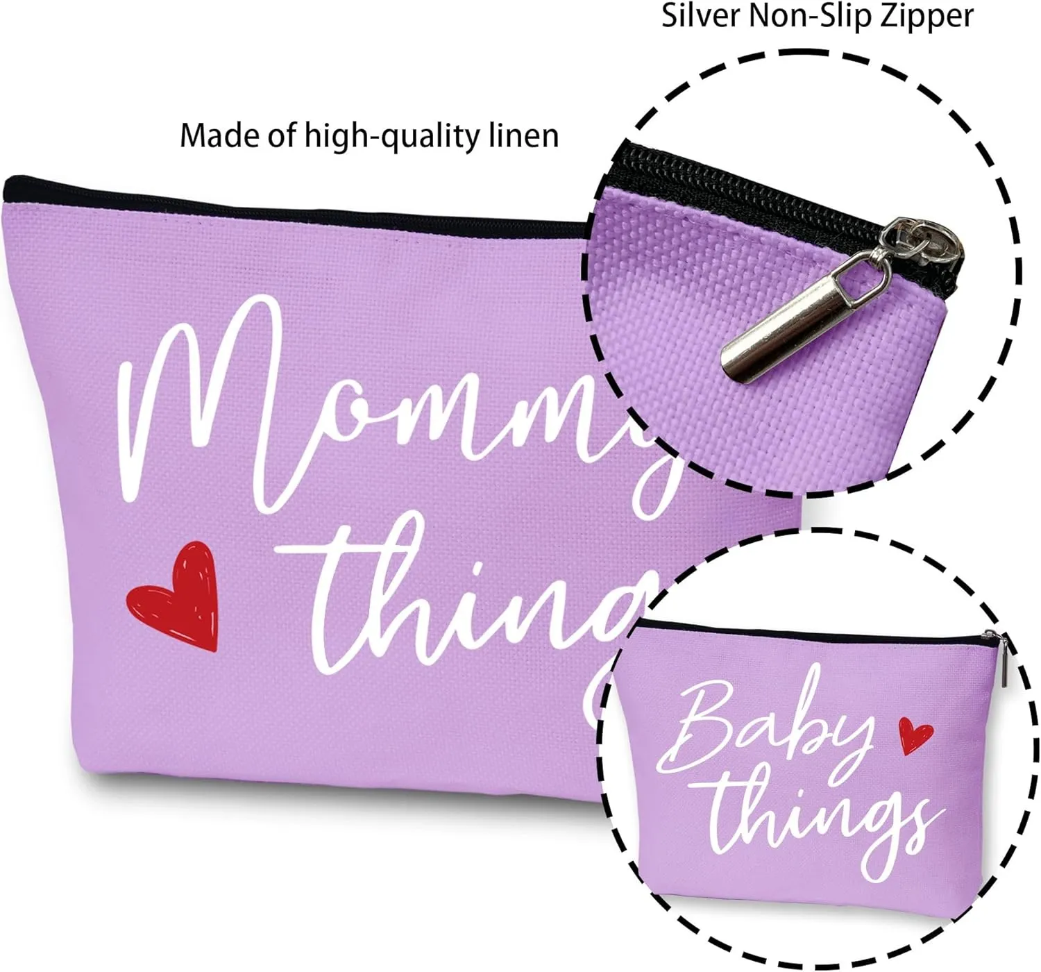 Mommy and Baby Matching Pouch Set, Mommy Things and Baby Things Bags, Gifts for New Moms Expecting Moms, Matching Travel Cases, Purple Set of 2
