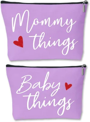 Mommy and Baby Matching Pouch Set, Mommy Things and Baby Things Bags, Gifts for New Moms Expecting Moms, Matching Travel Cases, Purple Set of 2