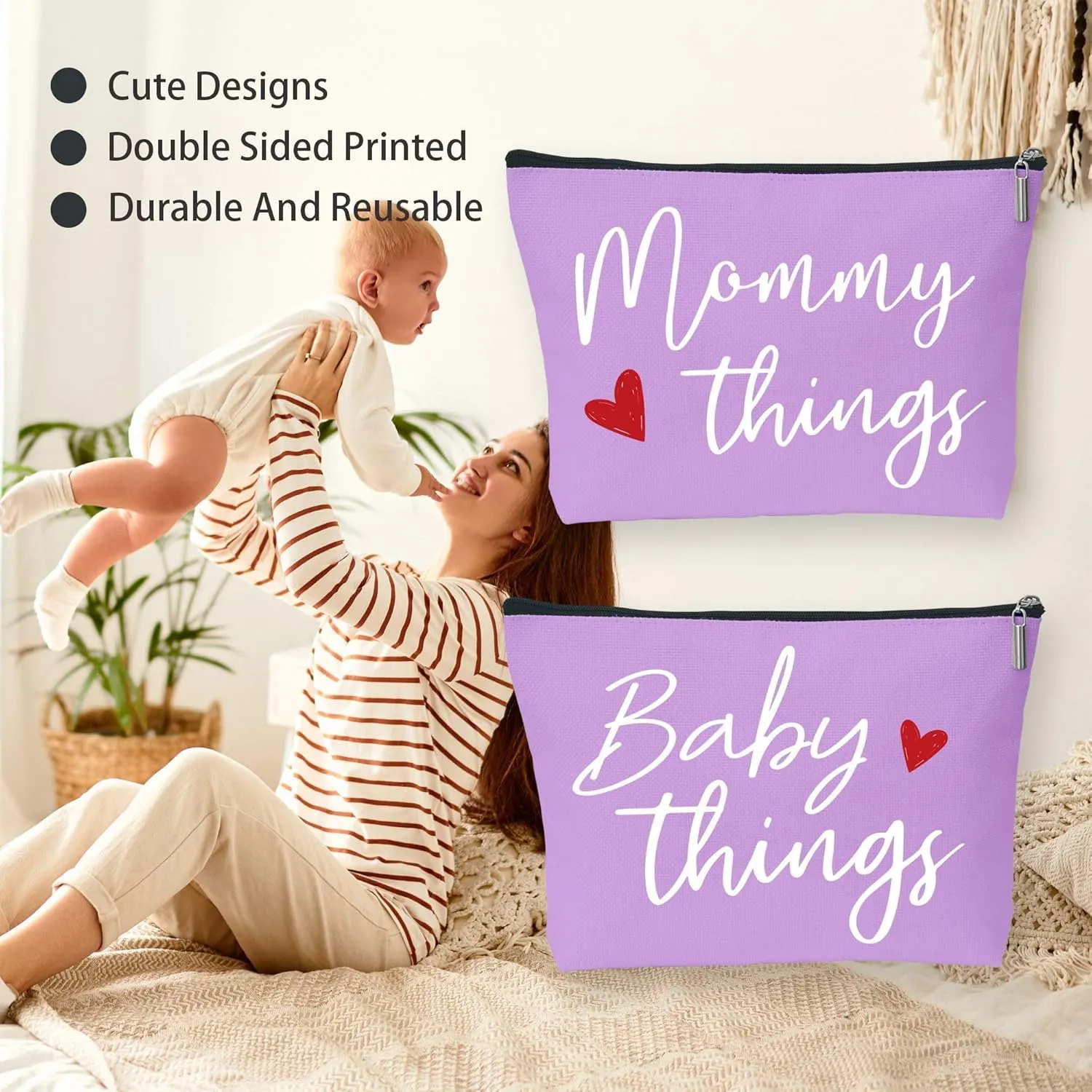 Mommy and Baby Matching Pouch Set, Mommy Things and Baby Things Bags, Gifts for New Moms Expecting Moms, Matching Travel Cases, Purple Set of 2