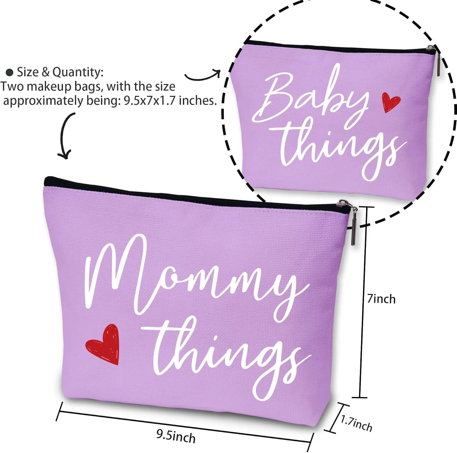 Mommy and Baby Matching Pouch Set, Mommy Things and Baby Things Bags, Gifts for New Moms Expecting Moms, Matching Travel Cases, Purple Set of 2