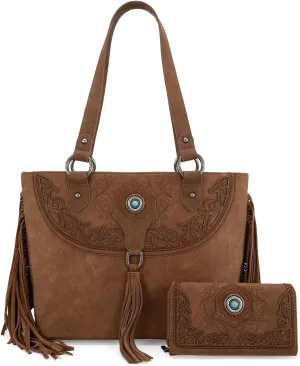Montana West Aztec Tote Bag for Women Embroidered Western Shoulder Purse and Wallet Set