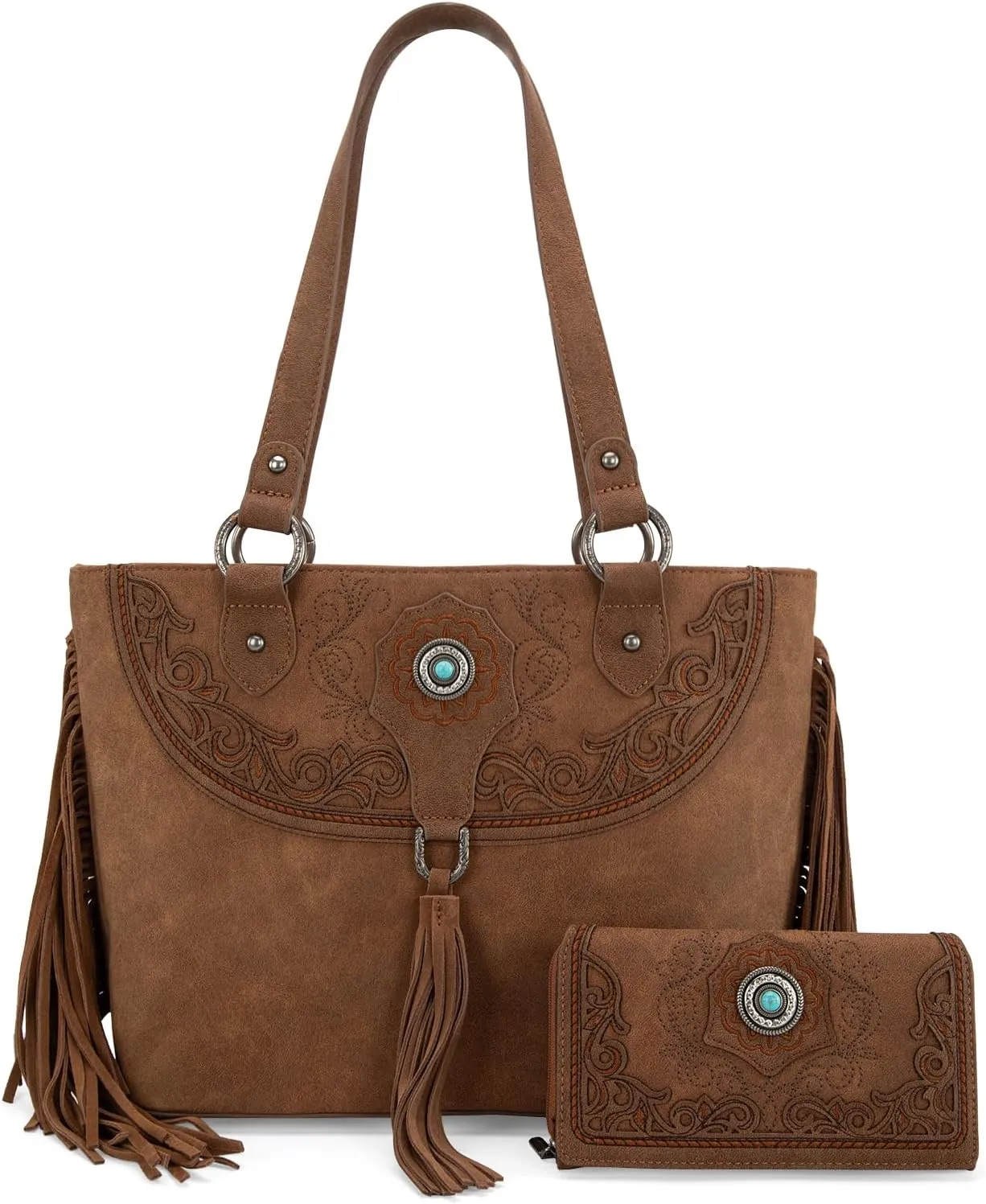 Montana West Aztec Tote Bag for Women Embroidered Western Shoulder Purse and Wallet Set
