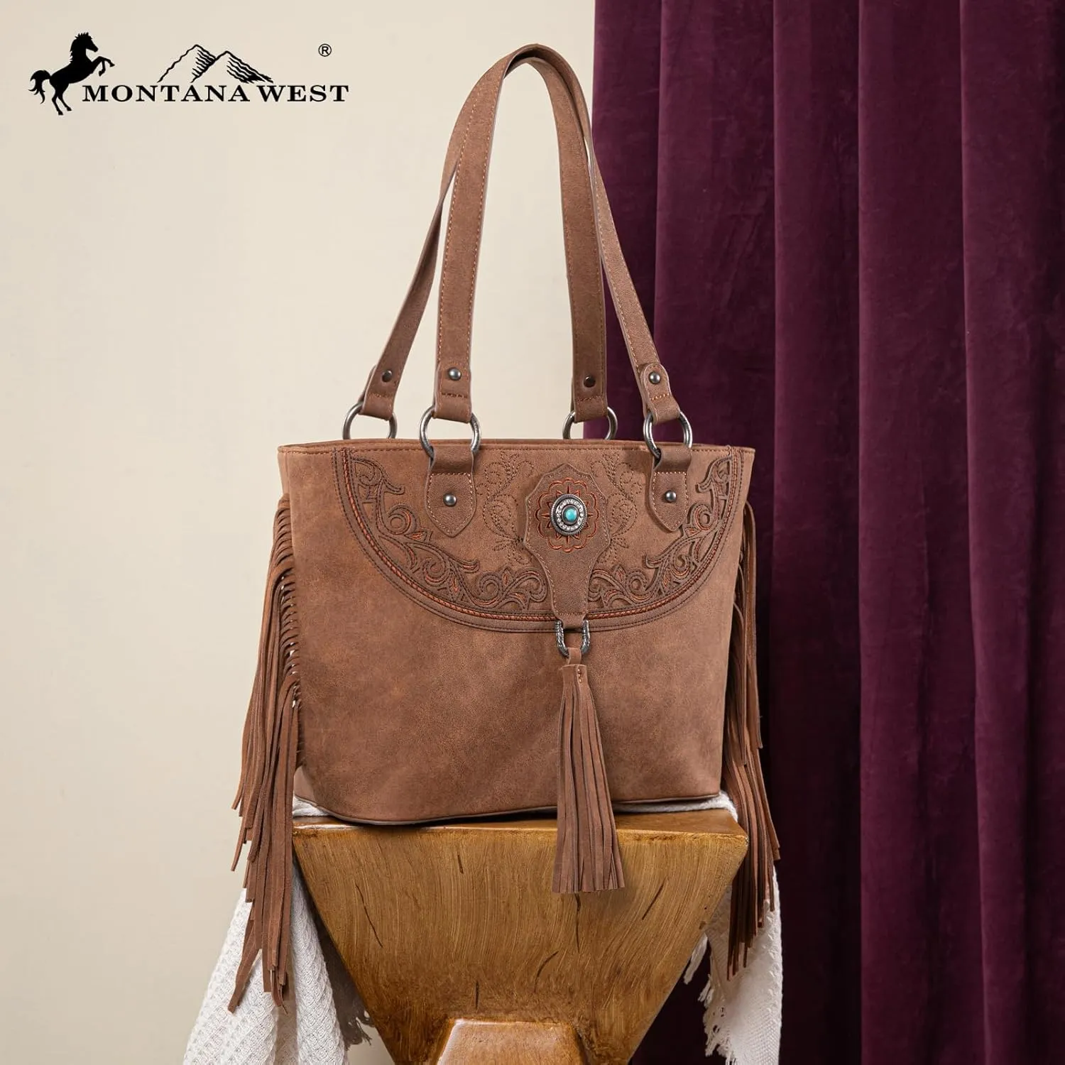 Montana West Aztec Tote Bag for Women Embroidered Western Shoulder Purse and Wallet Set