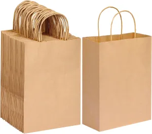 Moretoes 60pcs Gift Bags, Paper Bags with Handles, 7.1x3.6x9.3 Inch, Kraft Paper Bags Bulk Medium Size, Retail Bags, Brown Paper Bags for Party, Businesses, Shopping