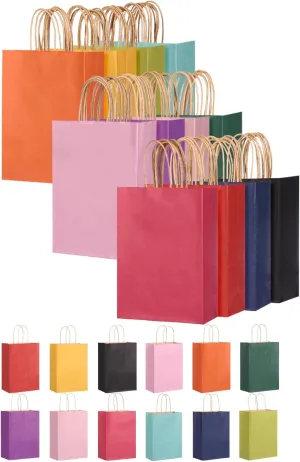 Moretoes 60pcs Paper Gift Bags, 5.9 x 3.15 x 8.25 Inch Small Bulk Party Favor Bags Goodie Bags with Handles for Kids Birthday, Crafts, Christmas Party Supplies (12 Colors)