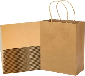 MOZRRO Gift Bags, 100 Pack 10.5x8.5x4.5 Inch, Paper Bags with Handles, Medium Size, Brown Gift Bag for Birthday, Wedding, Bulk, Party, Lunch, Goodie