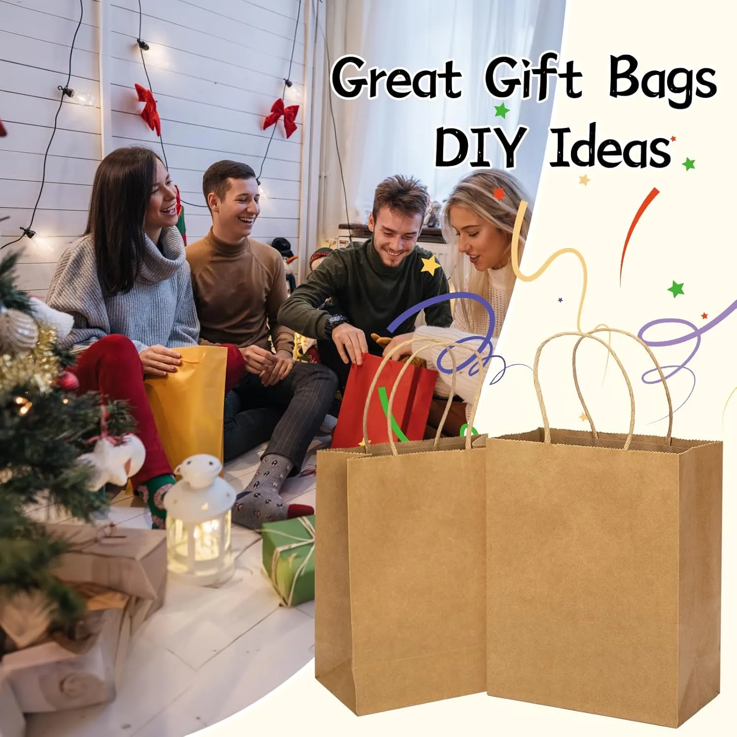MOZRRO Gift Bags, 100 Pack 10.5x8.5x4.5 Inch, Paper Bags with Handles, Medium Size, Brown Gift Bag for Birthday, Wedding, Bulk, Party, Lunch, Goodie