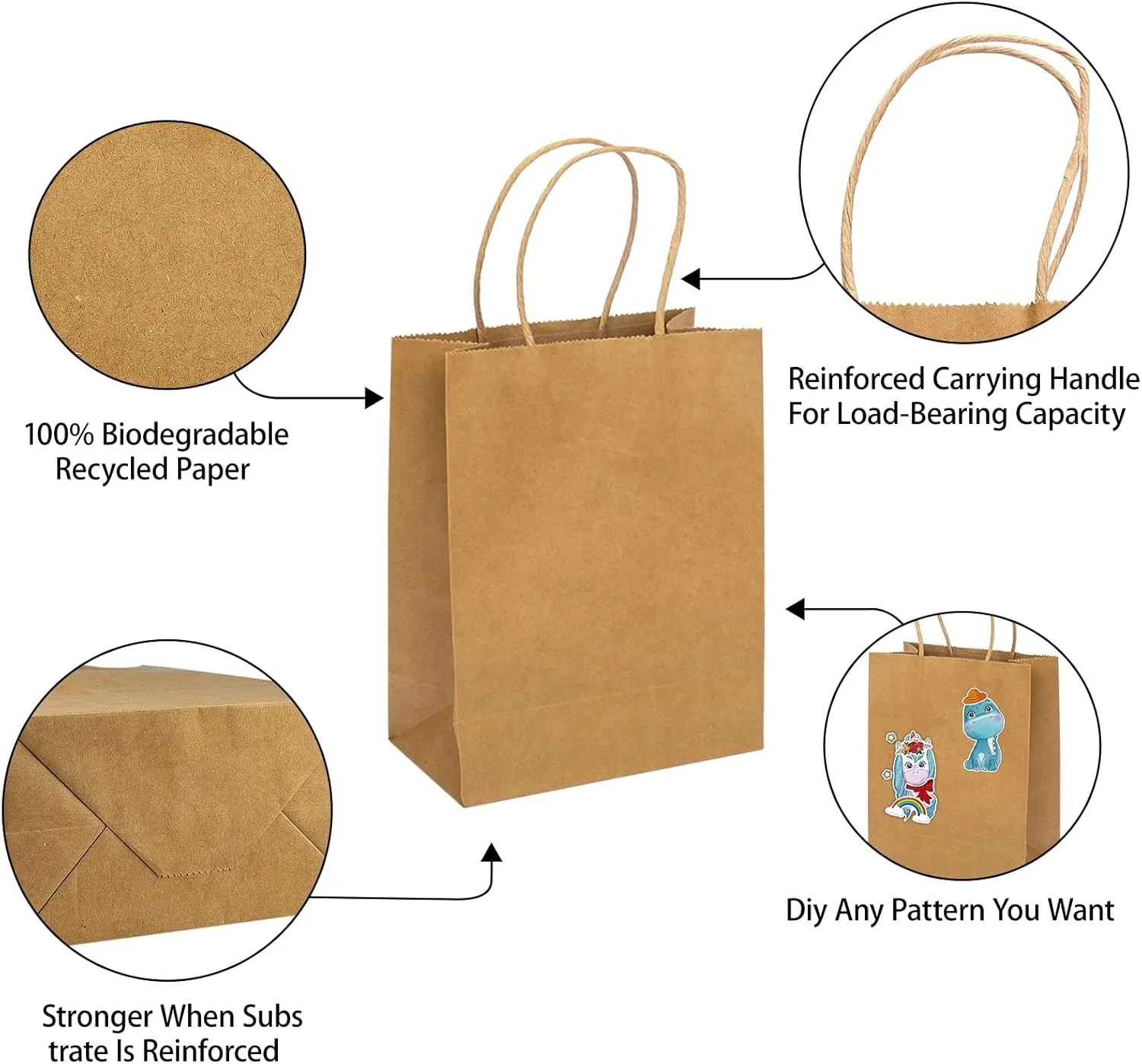 MOZRRO Gift Bags, 100 Pack 10.5x8.5x4.5 Inch, Paper Bags with Handles, Medium Size, Brown Gift Bag for Birthday, Wedding, Bulk, Party, Lunch, Goodie