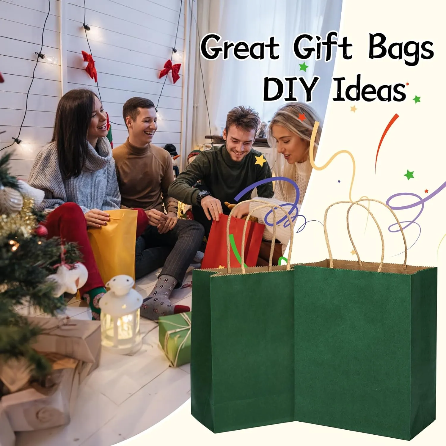 MOZRRO Gift Bags, 100 Pack 10.5x8.5x4.5 Inch, Paper Bags with Handles, Medium Size, Forest Green Gift Bag for Birthday, Wedding, Bulk, Party, Lunch, Goodie