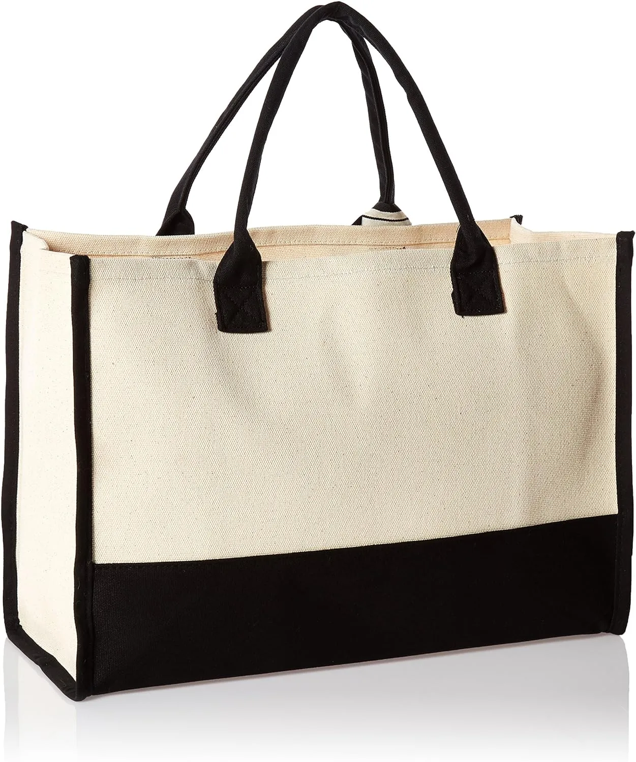Mud Pie Classic Black and White Canvas Tote Bag, BLANK, 17" x 19" x 2"